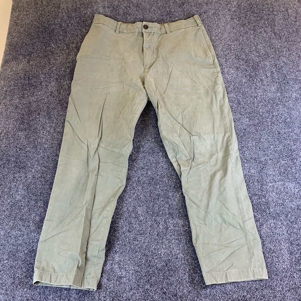 Uniqlo Chino Pants Mens Medium Green Cotton Stretch Straight Leg Pockets Casual